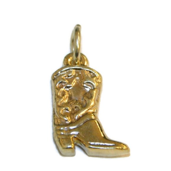 3D Cowboy Boot Charm Pendant 14k Yellow Gold!!